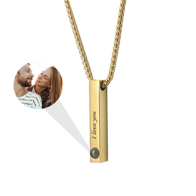 Engraved Projection Photo Necklace for Him | A Sentimental Gift for Dad or Boyfriend