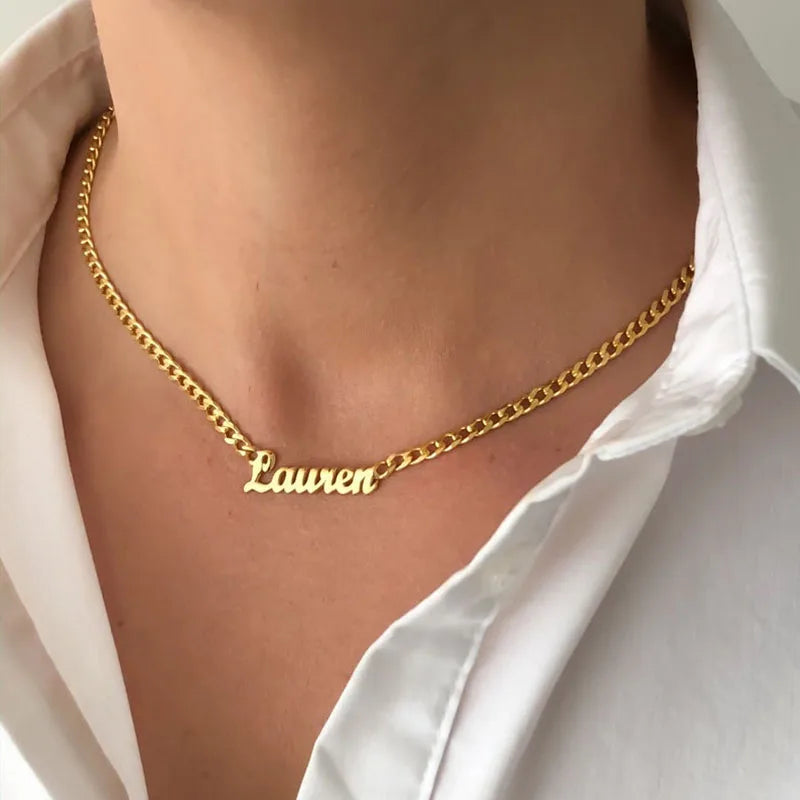 Personalized Jewelry Gift - Gold Name Necklace with Curb Chain