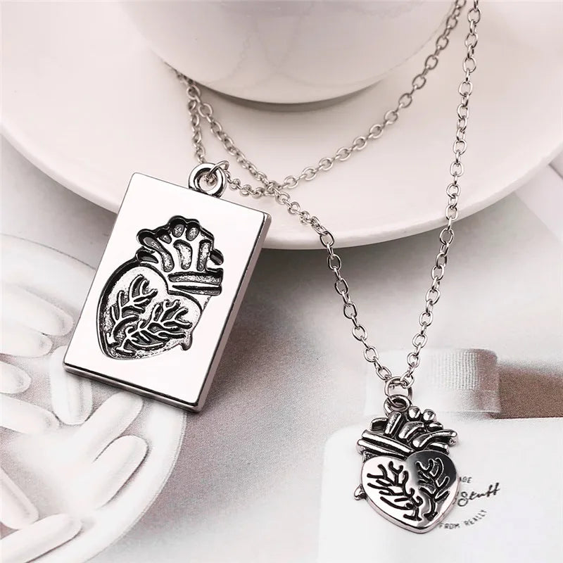 2pcs Set Vintage Jewelry Puzzle Mosaic Couple Statement Necklace Anatomical Heart Gold Plated Necklace Valentine Day Gift