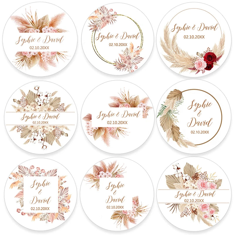 Personalized Pampas Grass Labels - Wedding & Event Decor Stickers