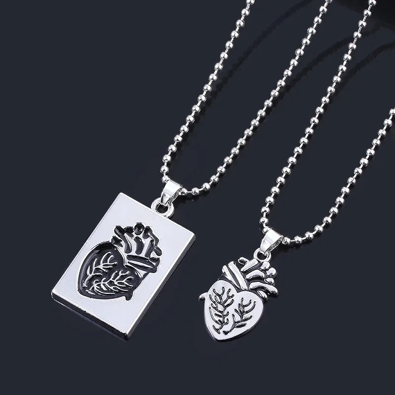 Fashion Jewelry Anatomical Heart Couple Necklaces Stainless Steel Chain Splice Pendant Necklace for Lover Valentine Day Jewelry