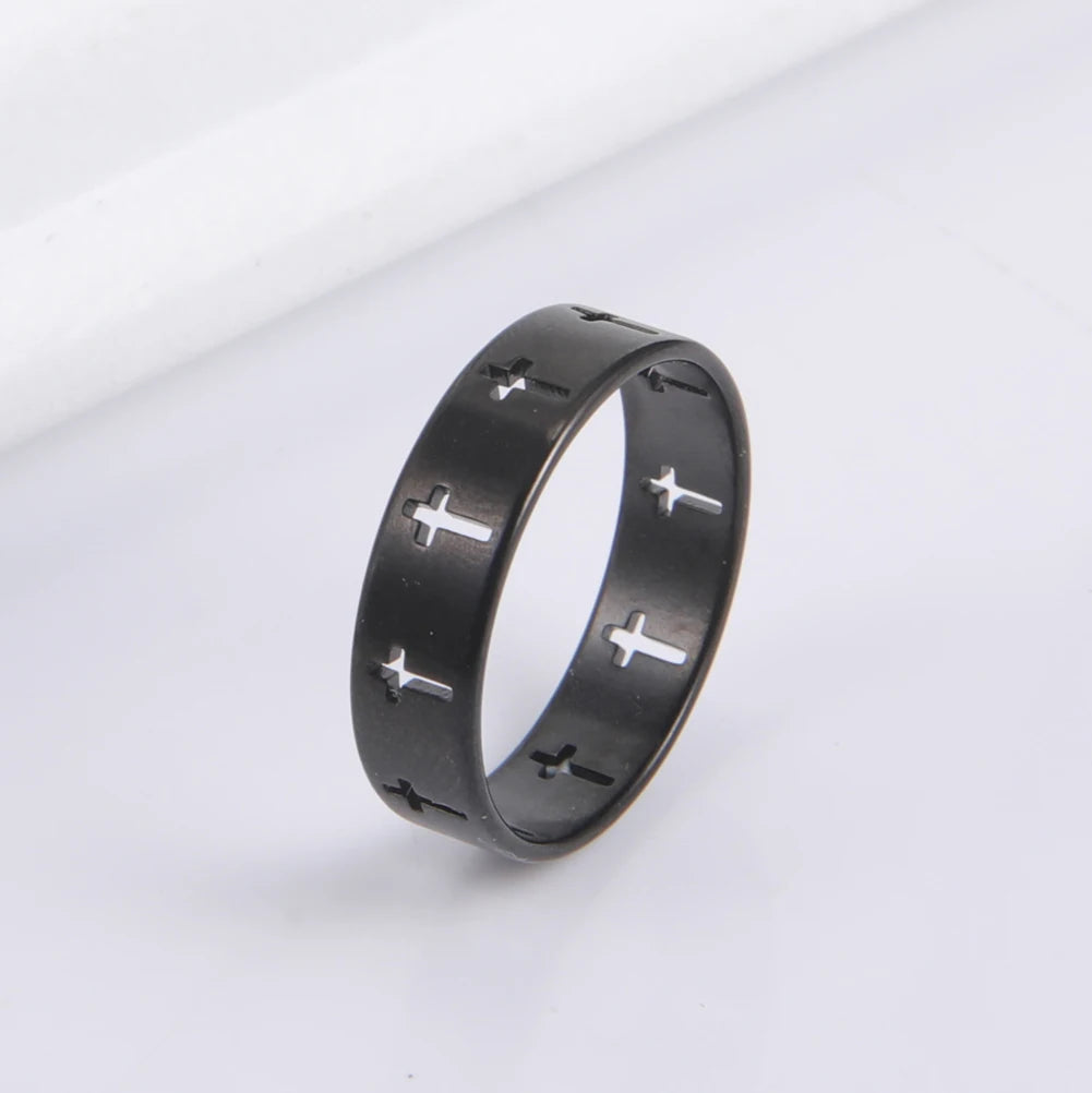 Hollow Cross Stainless Steel Rings | Perfect Engagement and Wedding Jewelry