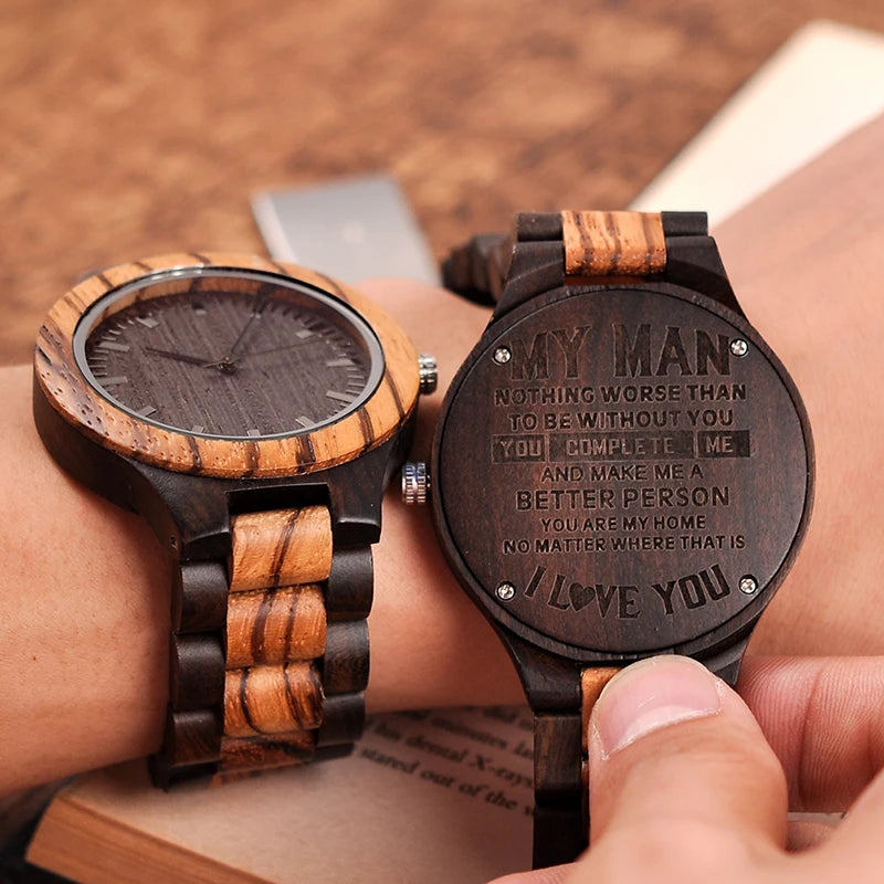 Personalized Wood Engraving Watch for Men – Unique Gift for Boyfriend