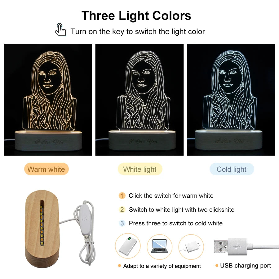 Personalized 3D Photo Lamp – Illuminate Your Memories with Custom Light