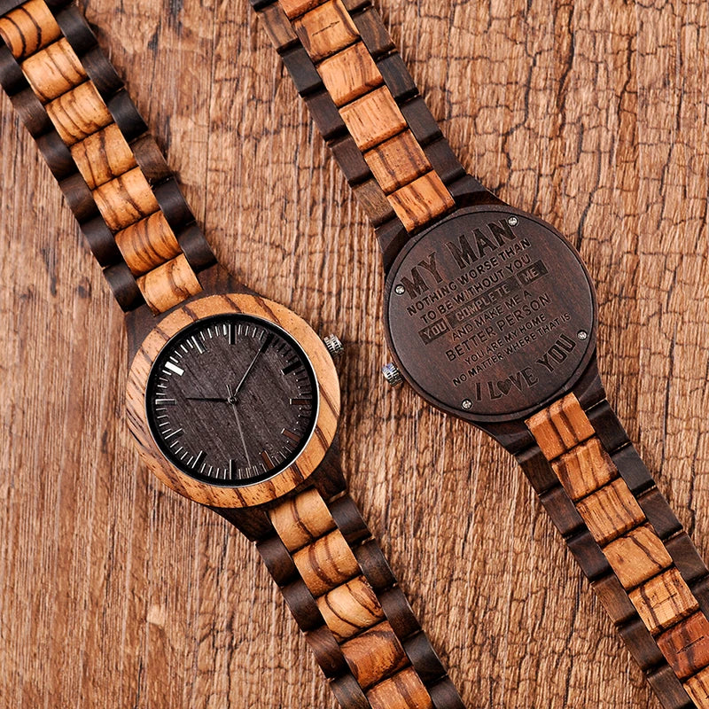 Personalized Wood Engraving Watch for Men – Unique Gift for Boyfriend