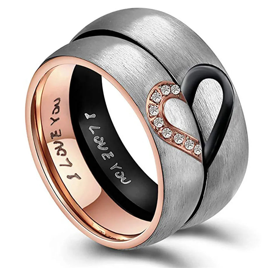 Matching Rose Gold and Black Promise Rings | Ideal Gift for Couples