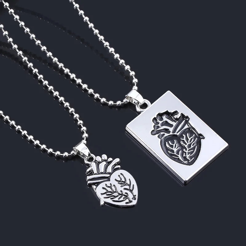 Fashion Jewelry Anatomical Heart Couple Necklaces Stainless Steel Chain Splice Pendant Necklace for Lover Valentine Day Jewelry