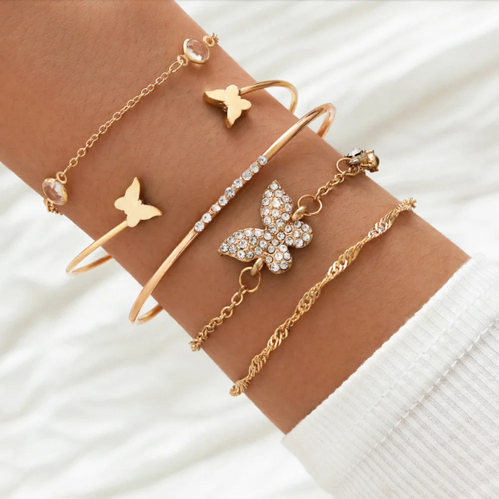 Bohemian Gold Color Leaves Bracelet Set - Elegant Women's Jewelry