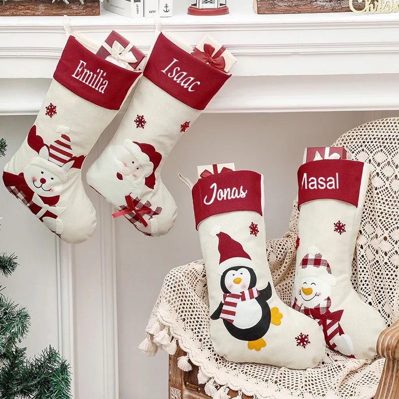 Personalised Christmas Stocking Kids Custom Family Names Xmas Stockings Sack Boy Girl Santa Reindeer Snowman Christmas Stockings