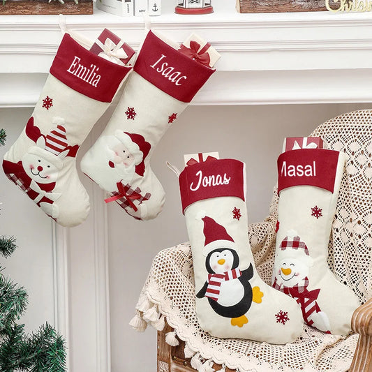 Personalised Christmas Stocking Kids Custom Family Names Xmas Stockings Sack Boy Girl Santa Reindeer Snowman Christmas Stockings