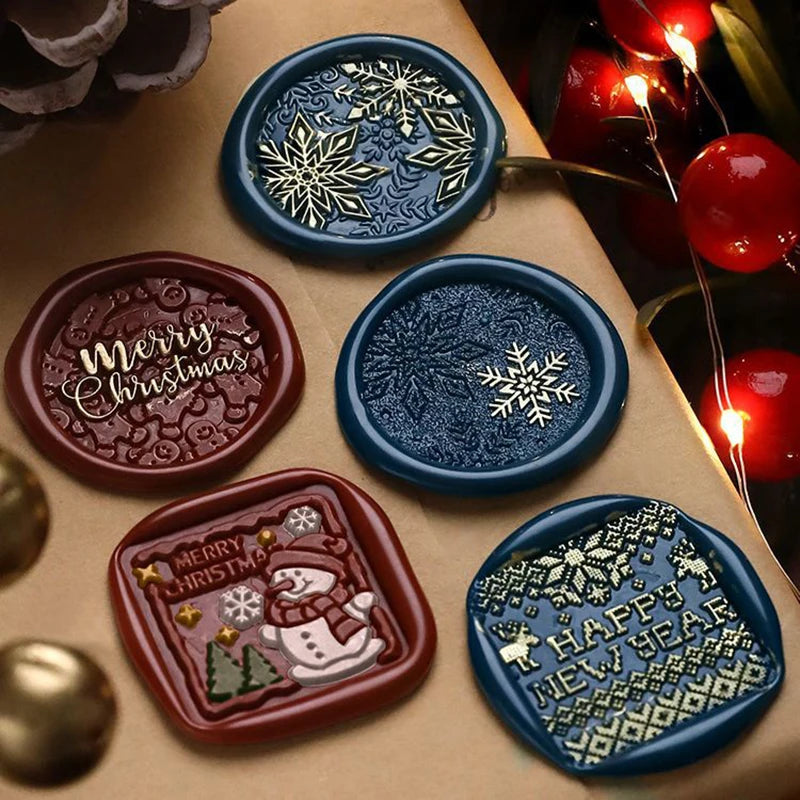 Merry Christmas Wax Seal Stamp - Snowflake & Reindeer Designs for Envelopes