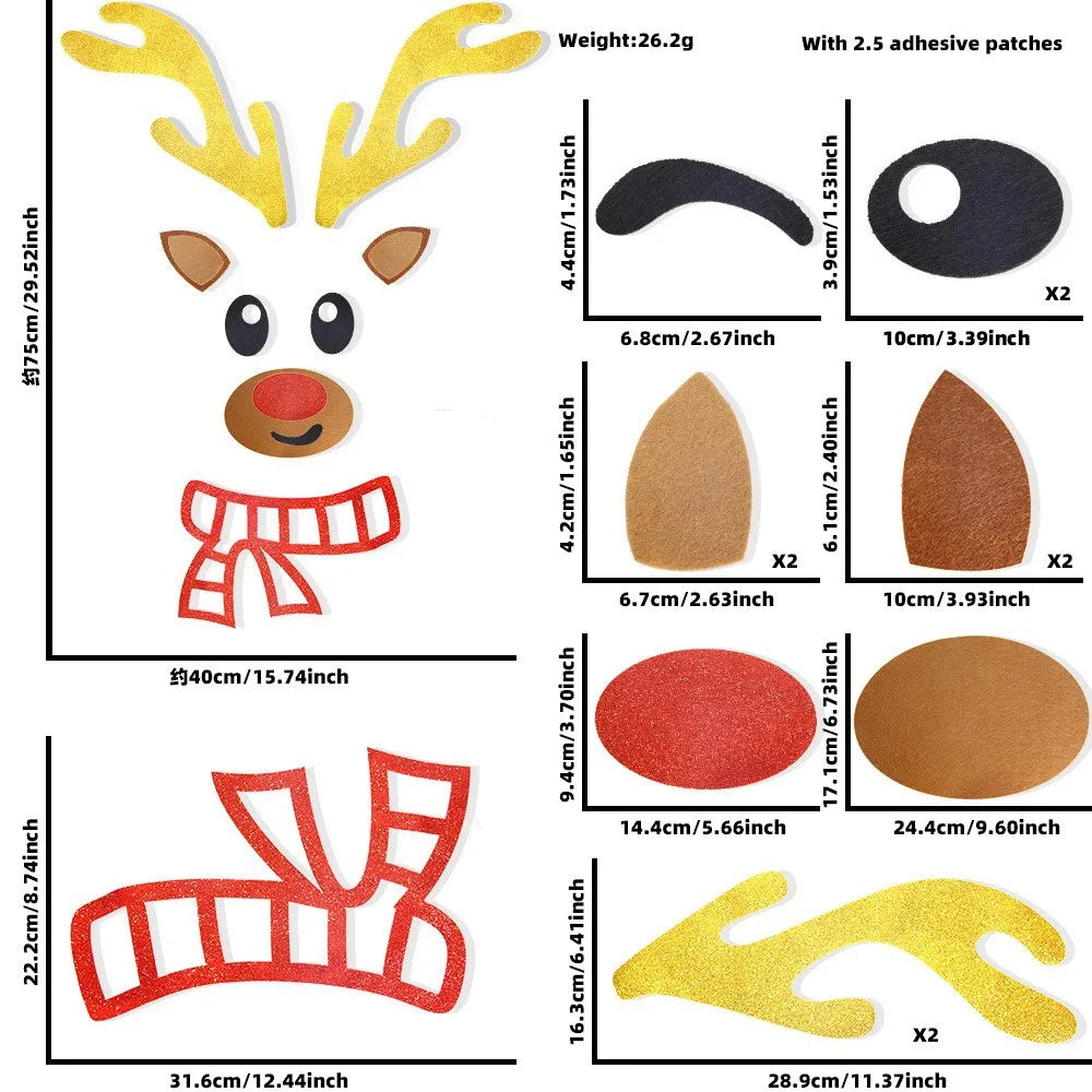 Merry Christmas Felt Window Stickers - Snowman, Santa, & Elk Decor