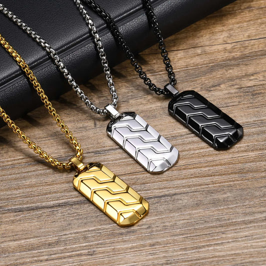 Cool Punk Tire Pattern Bar Pendant Necklace for Men and Boys