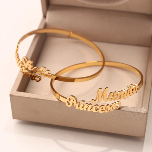 Custom Name Bangle for Girls - Double Name Bracelet Gift