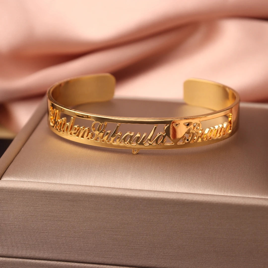 Custom Name Bangle for Girls - Double Name Bracelet Gift