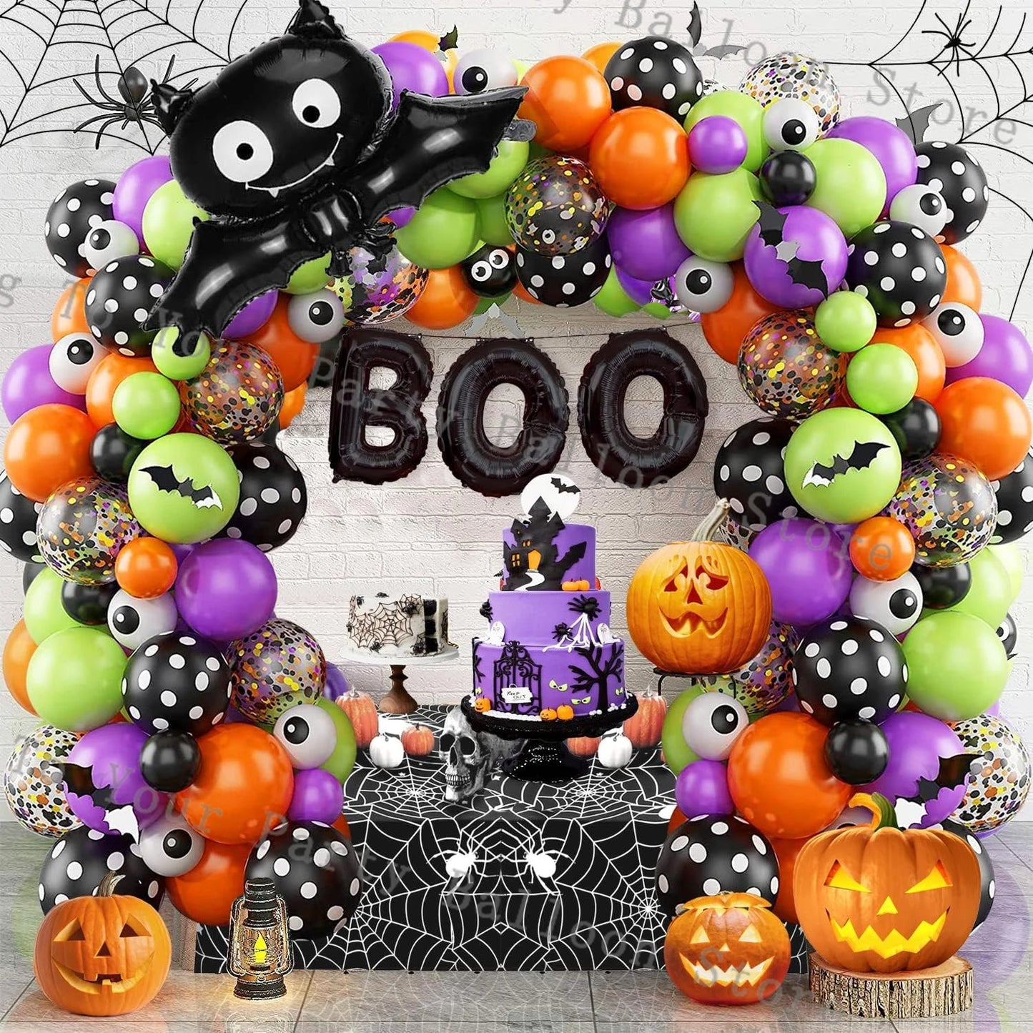 Halloween Balloon Garland Arch Kit - Skeleton & Bat Foil Balloons with Bat Stickers for Halloween Birthday Party Decor