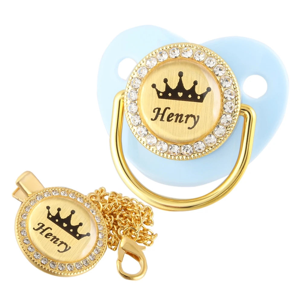 Personalized Baby Pacifier with Crown Design & Chain Clip