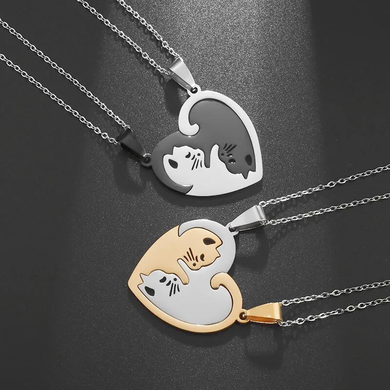 Cute Cat Pairing Necklace | Unisex Pendant for Cat Lovers