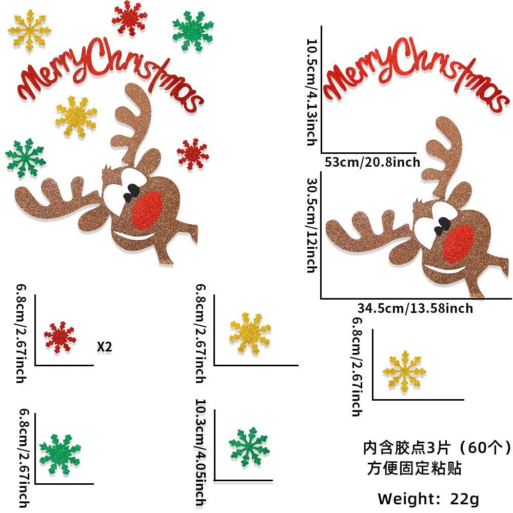 Merry Christmas Felt Window Stickers - Snowman, Santa, & Elk Decor