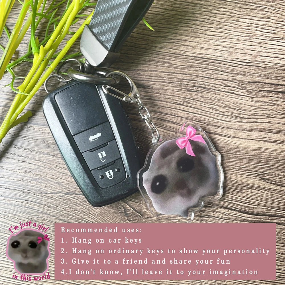 I'm Just a Girl Sad Hamster Keychain | Funny Pendant Accessory