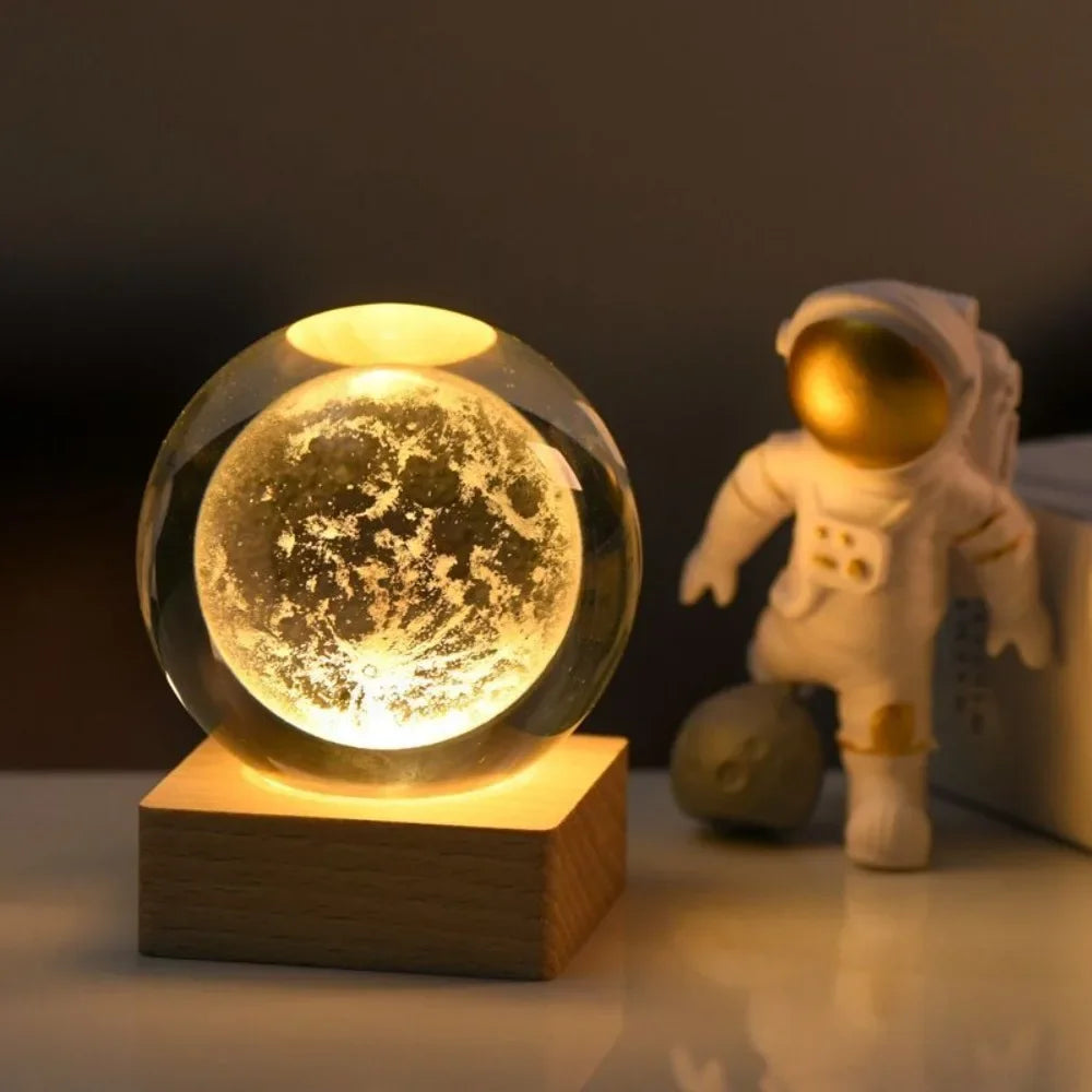 3D Crystal Ball Night Light | Laser Engraved Solar System Globe for Astronomy Lovers