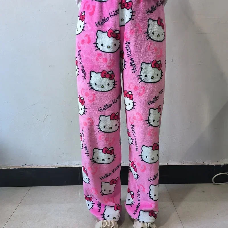 Hello Kitty Fleece Pajama Pants for Women – Thicken Anime Trousers, Ideal for Gifting