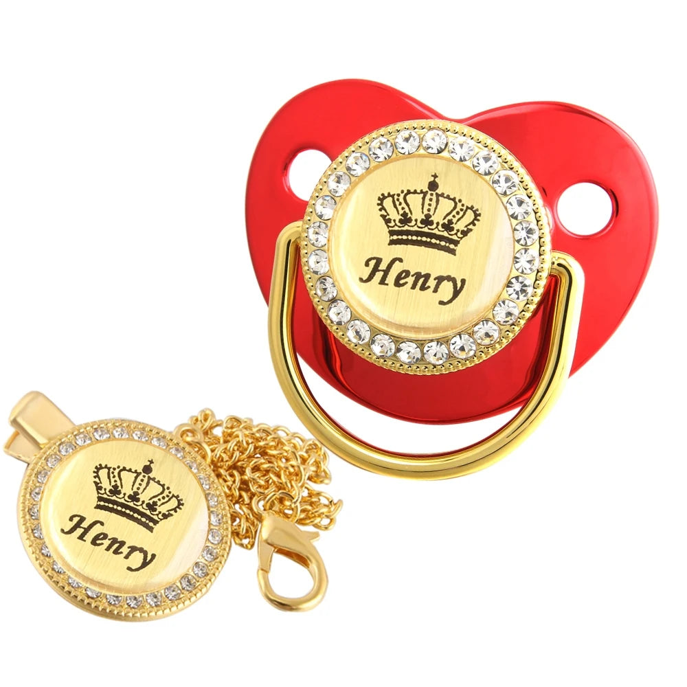 Personalized Baby Pacifier with Crown Design & Chain Clip