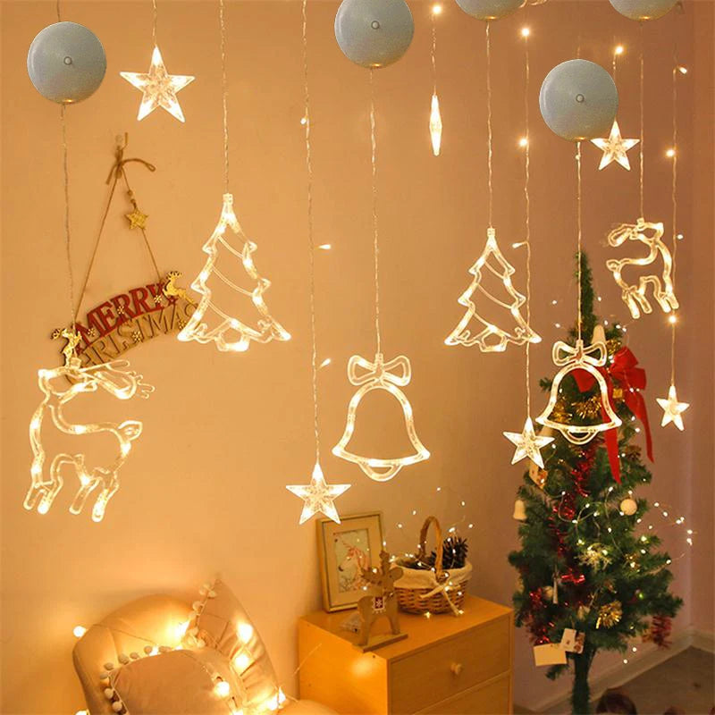 Festive LED Hanging Ornaments - Snowflake Santa Deer Lights