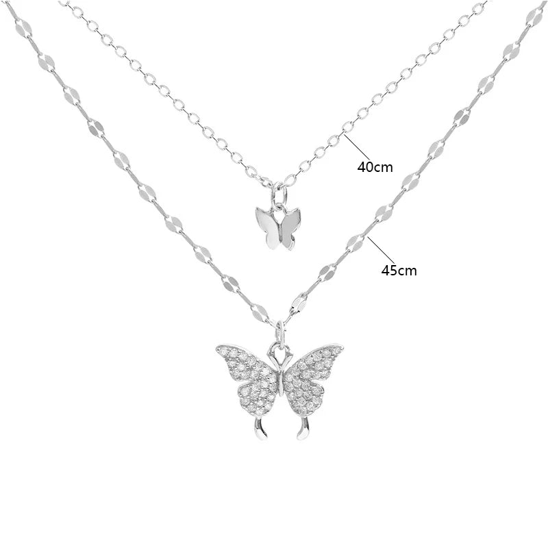 Shiny Butterfly Necklace - Double Layer Clavicle Chain Jewelry for Women