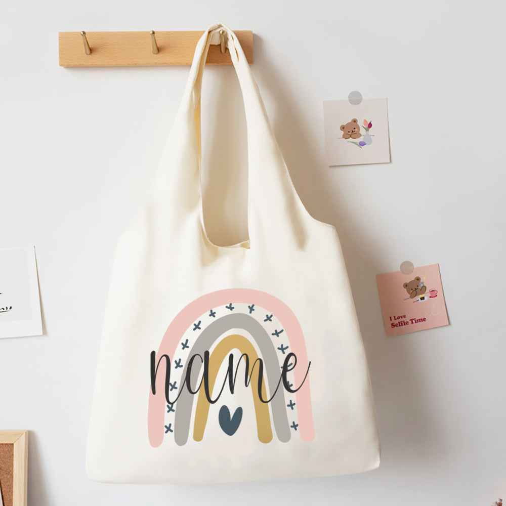 Personalised Rainbow Canvas Shoulder Bag - Custom Name Tote