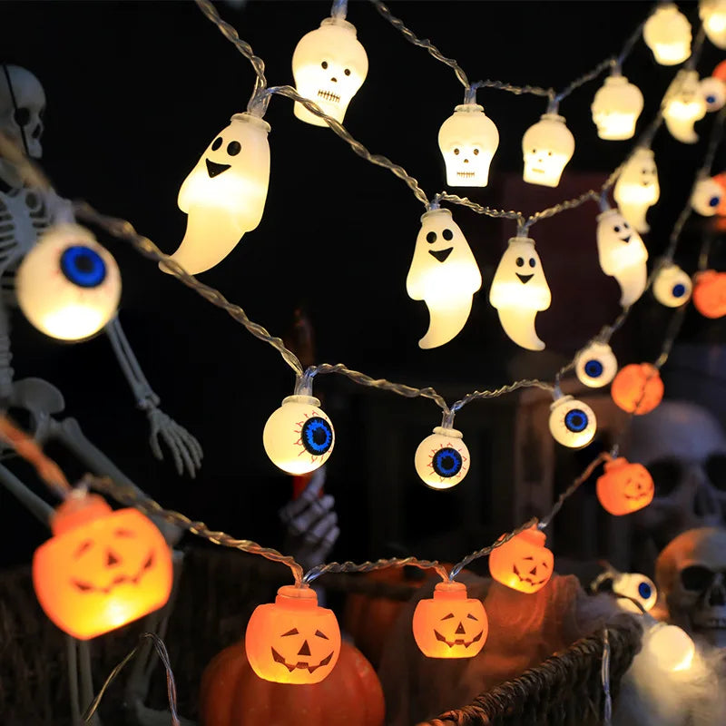 Halloween LED Light String | Pumpkin, Skull, Eyeball Shaped Lamps | Trick or Treat Lanterns