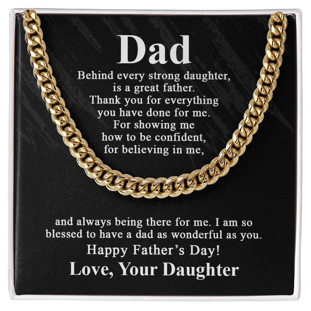 “To My Dad” Stainless Steel Cuban Chain Necklace - Perfect Father’s Day & Birthday Gift in Silver & Gold