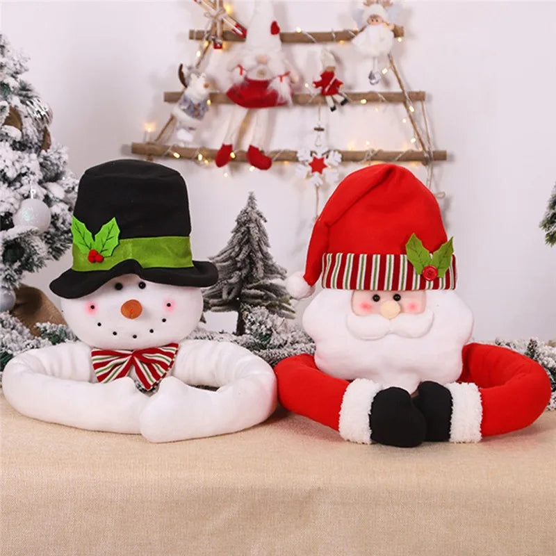 Festive Santa Claus & Snowman Tree Huggers - Christmas Decor