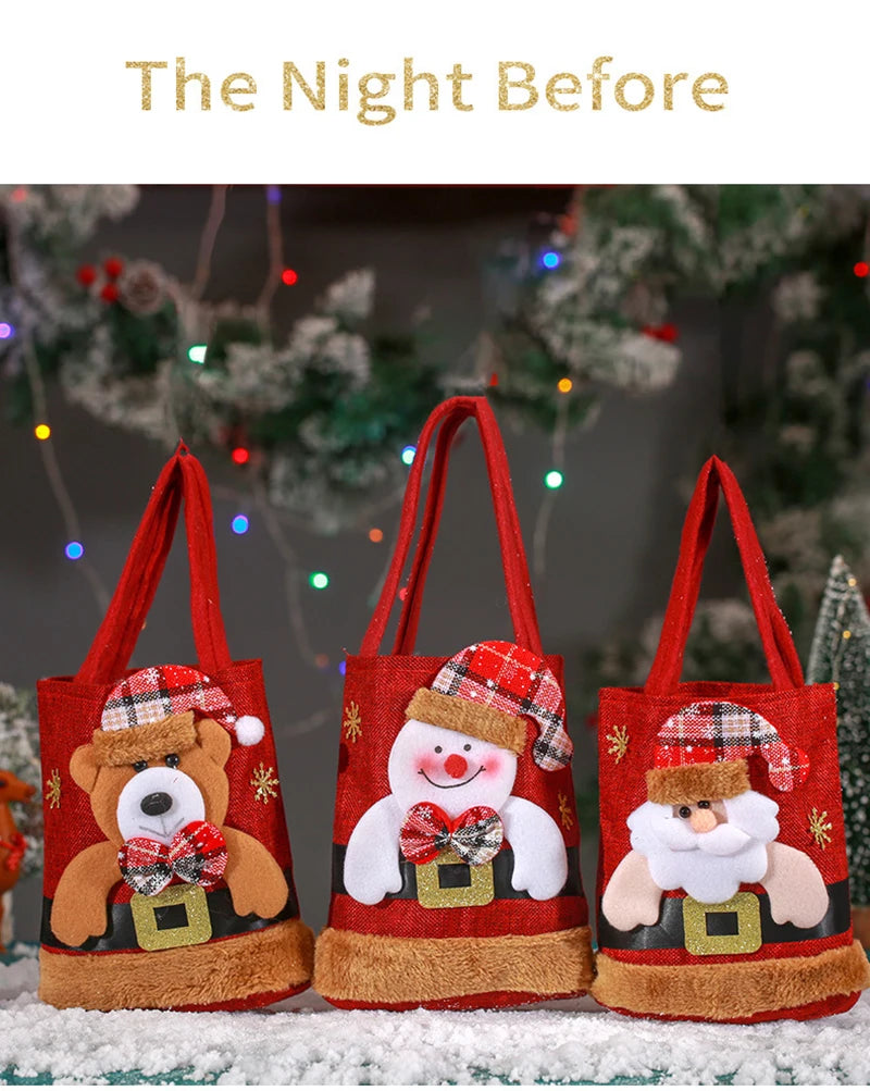 Christmas Eve Candy Handbag - Linen Cloth Storage Bag for Apples