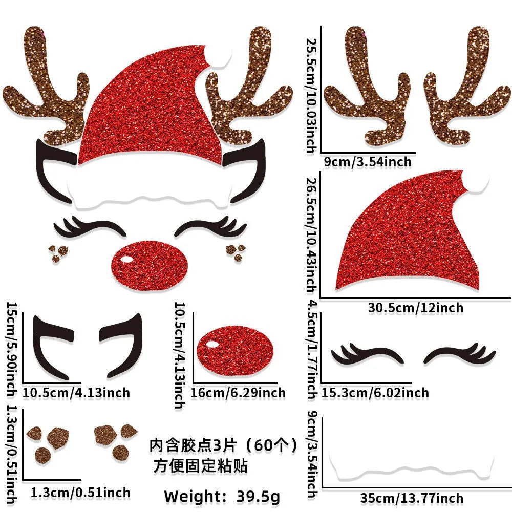 Merry Christmas Felt Window Stickers - Snowman, Santa, & Elk Decor