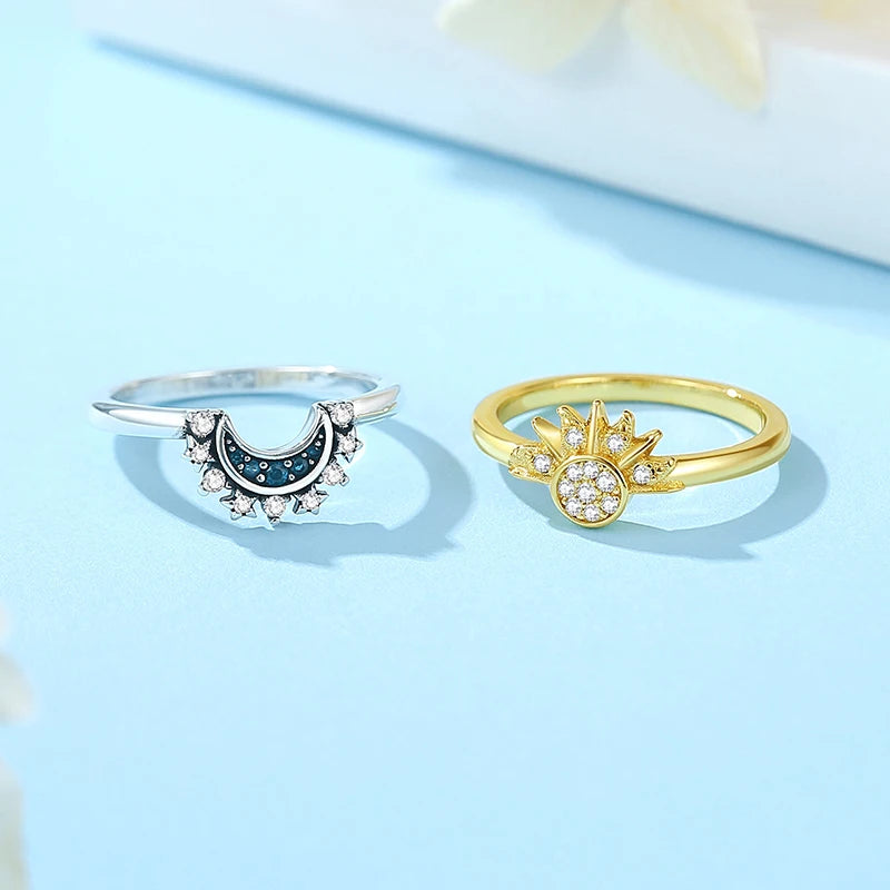 Stackable Moon and Sun Sterling Silver Rings - Perfect Luxury Jewelry Gift