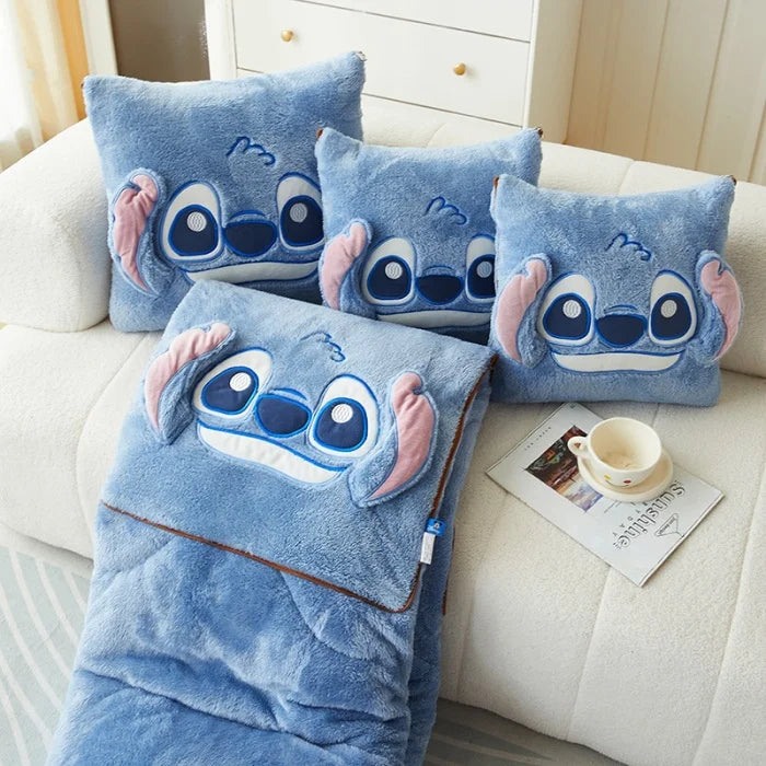 Disney Stitch Throw Pillow Blankets 2 In 1 Flannel Pillow Thickened Nap Blanket Room Decor Cushion of Rest Bedroom Decoration