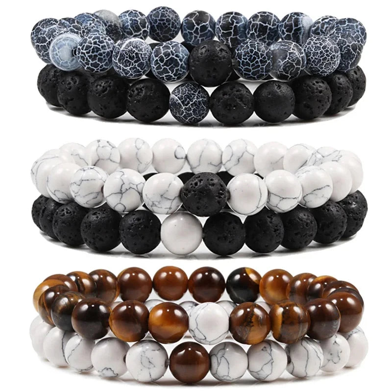 Black and White Lava Stone Bracelets - Unique Gift for Him and Her