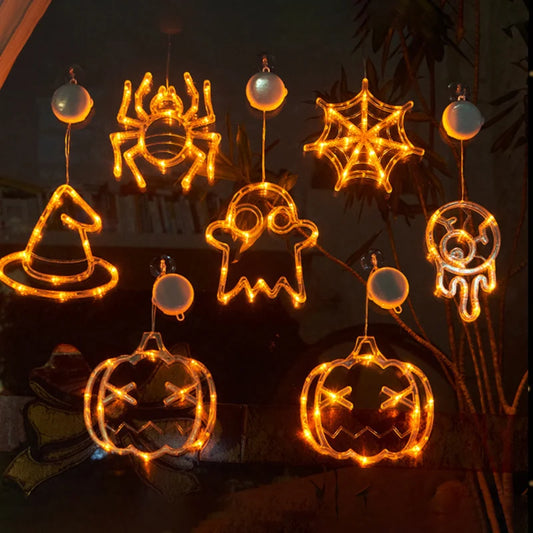 Halloween Window Lights - Pumpkin, Spider, Ghost, Witch Hat LED Decorations