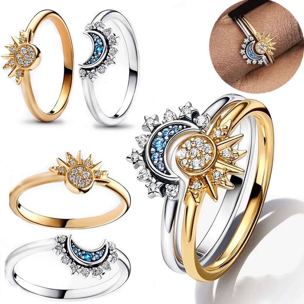 Beautiful Sun and Moon Rings - Sterling Silver Band for Weddings & Gifts