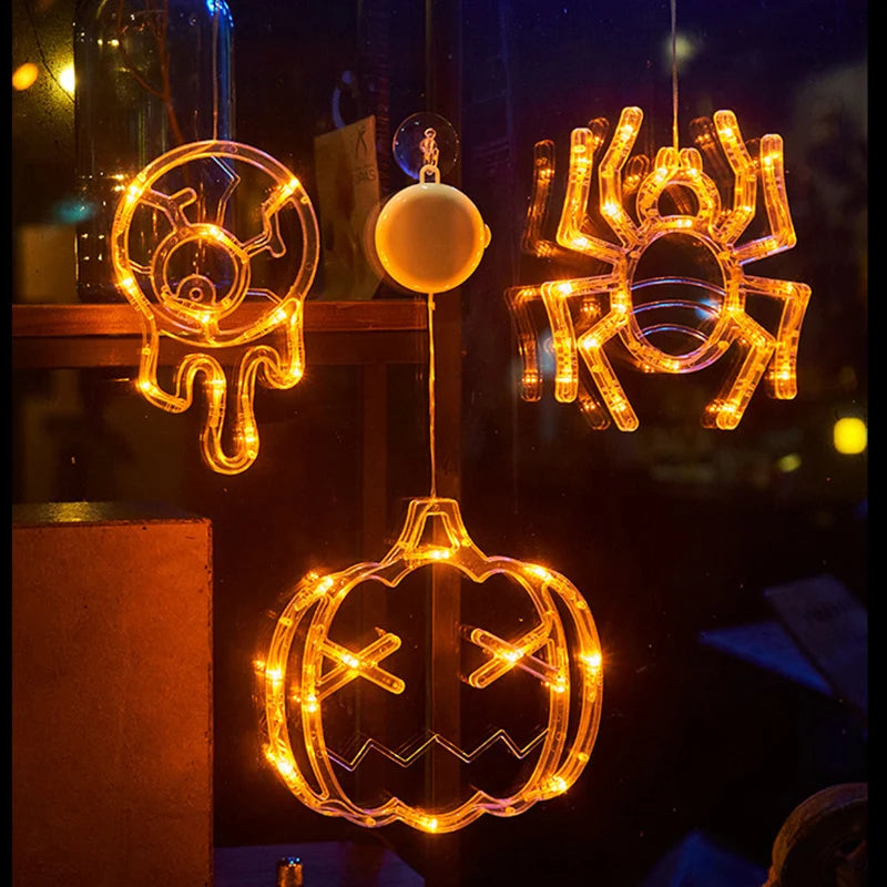 Halloween Window Lights - Pumpkin, Spider, Ghost, Witch Hat LED Decorations