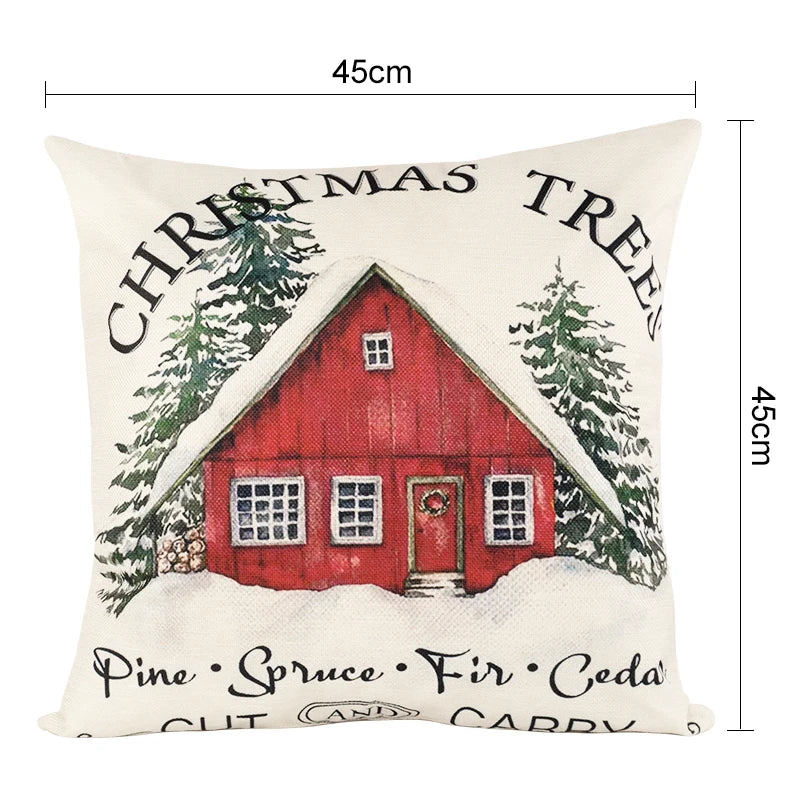 Decorative Linen Christmas Pillow Cover - Deer Tree Design