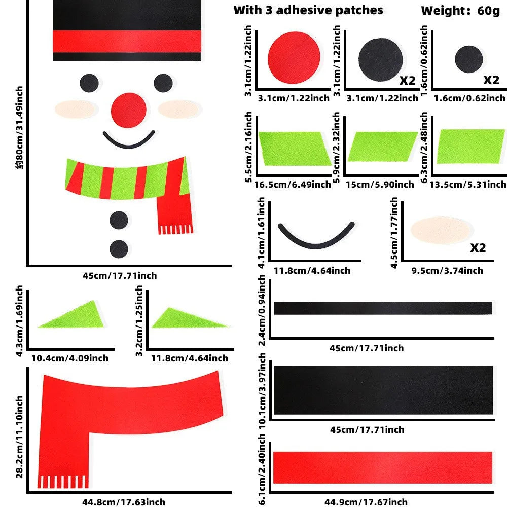 Merry Christmas Felt Window Stickers - Snowman, Santa, & Elk Decor