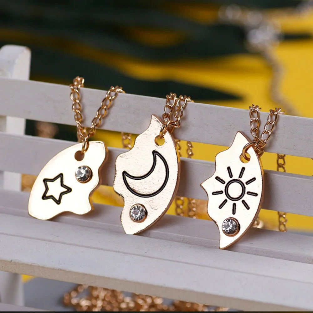 Best Friend Necklace Set - Unique Sun, Moon, and Star Designs