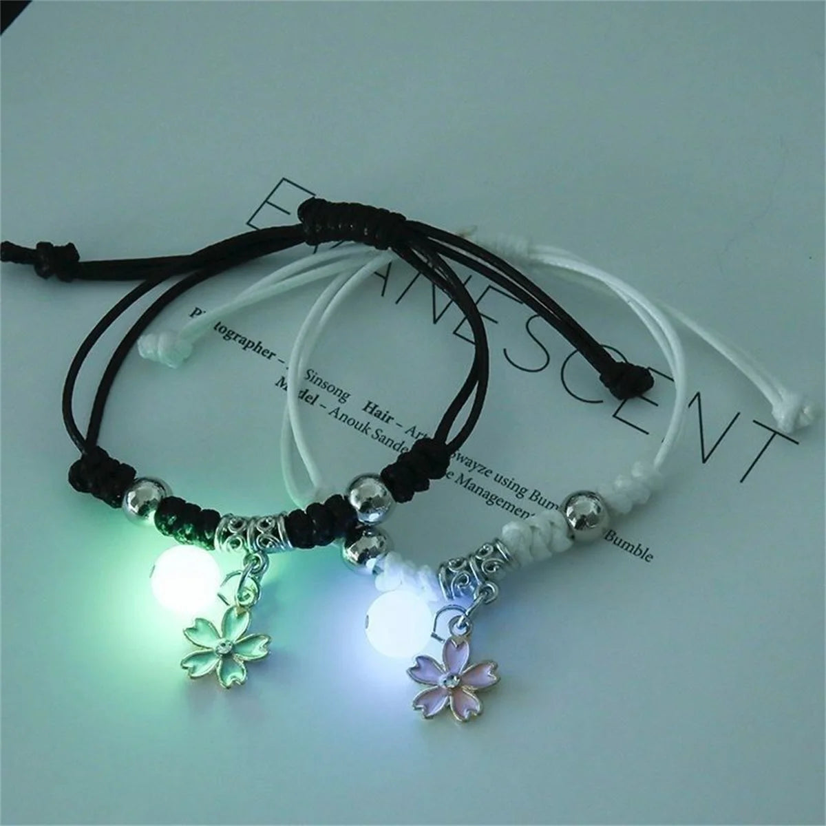 Matching Couple Bracelets - Luminous Beads with Star and Heart Charms