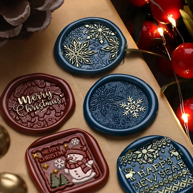 Merry Christmas Wax Seal Stamp - Snowflake & Reindeer Designs for Envelopes