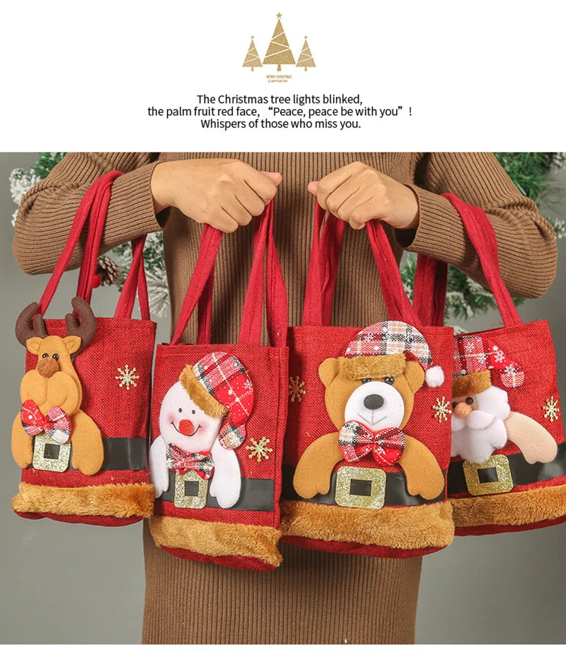 Christmas Eve Candy Handbag - Linen Cloth Storage Bag for Apples