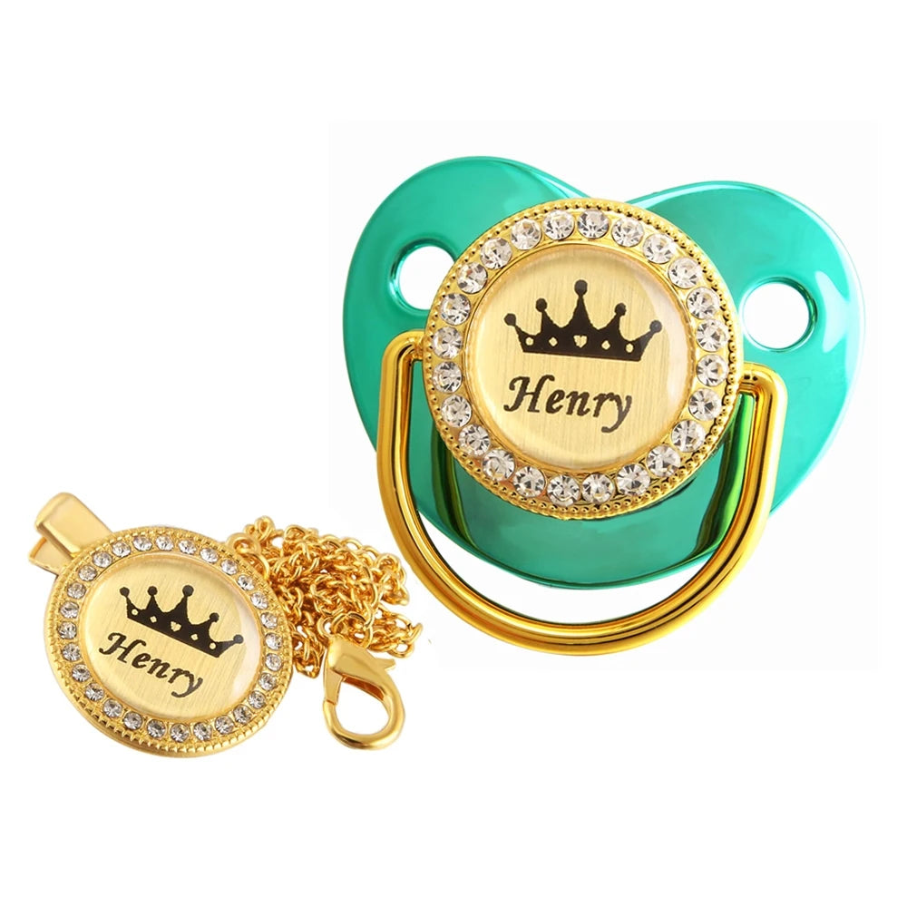 Personalized Baby Pacifier with Crown Design & Chain Clip