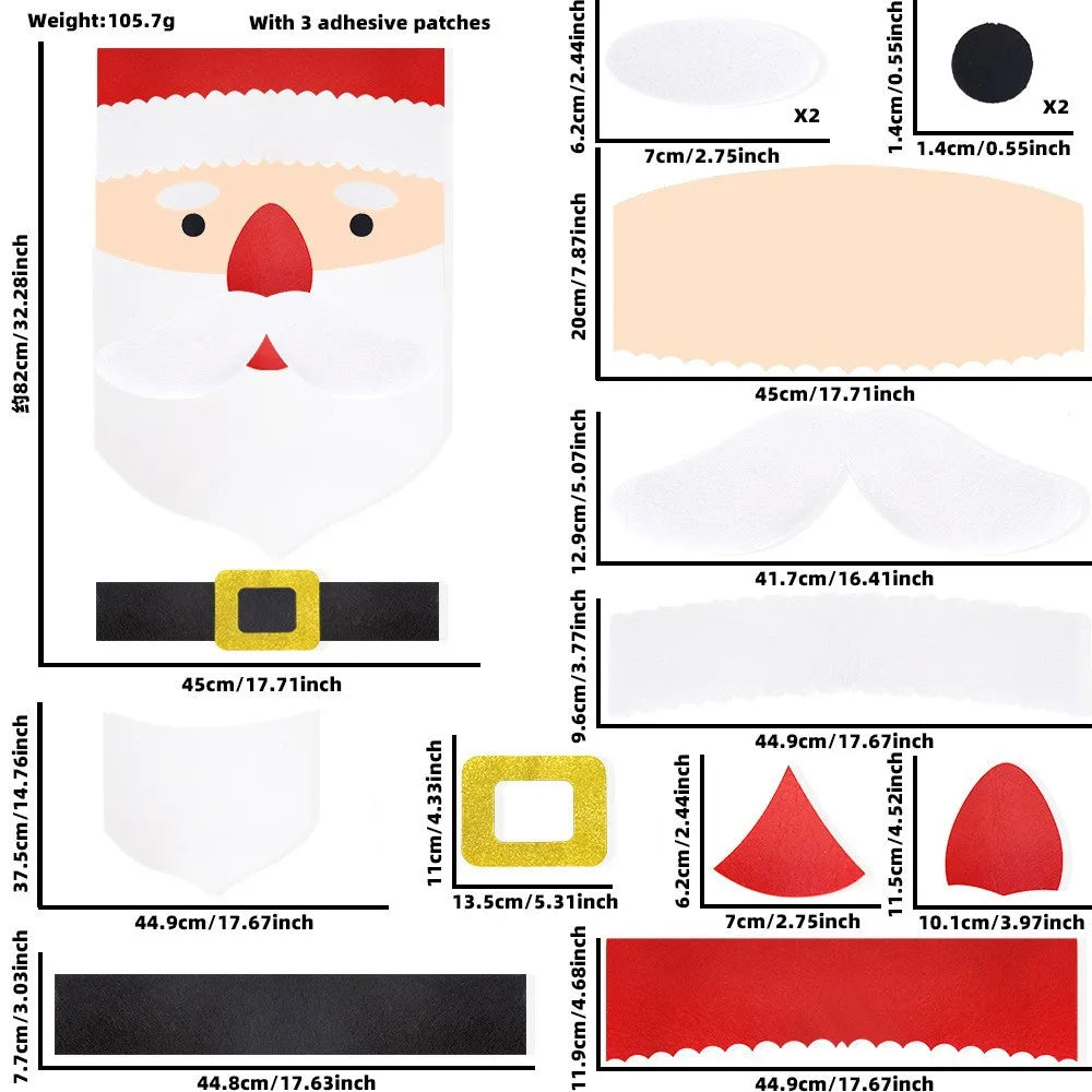 Merry Christmas Felt Window Stickers - Snowman, Santa, & Elk Decor