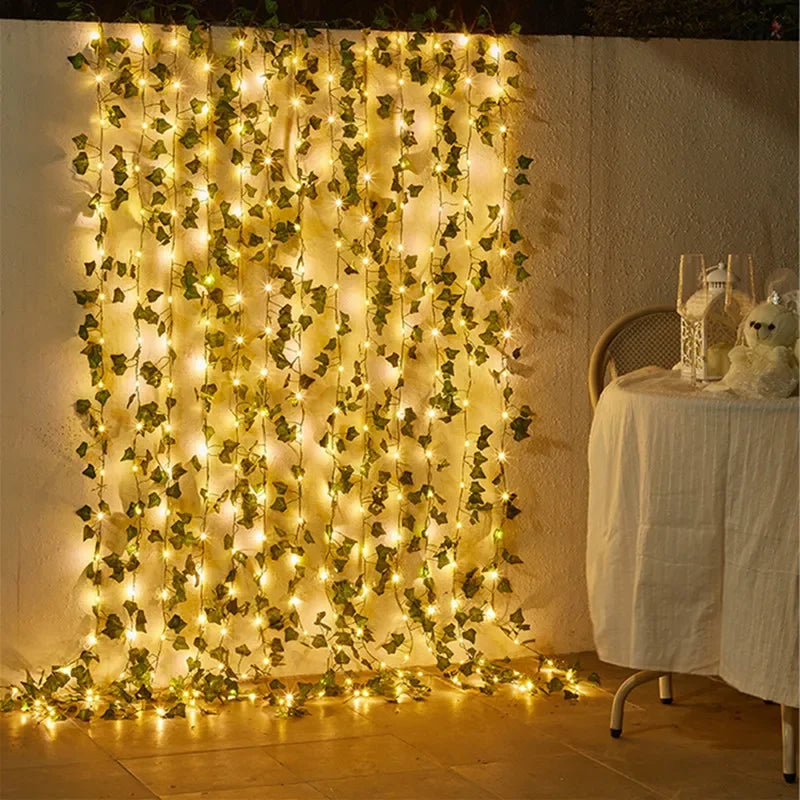 Flower & Leaf Garland Lights – Battery Powered Fairy Lights for Festive Decor